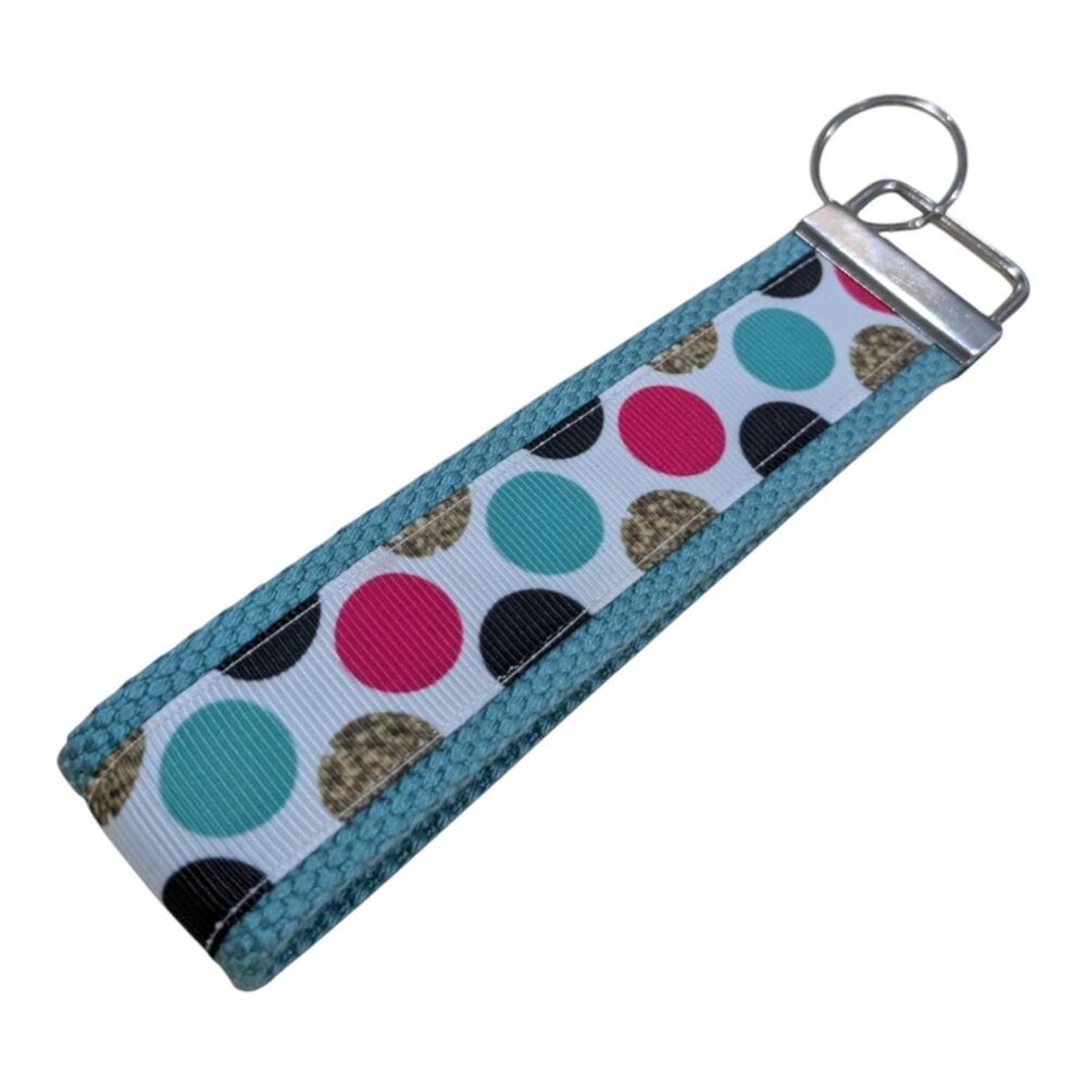 Polka Dot Keychain Wristlet Handmade Fabric Key FOB‎ Teal Black Pink Gold Dots